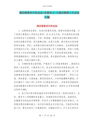 酒店销售员年终总结与酒店销售工作总结汇编.doc