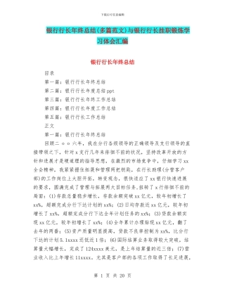 银行行长年终总结与银行行长挂职锻炼学习体会汇编