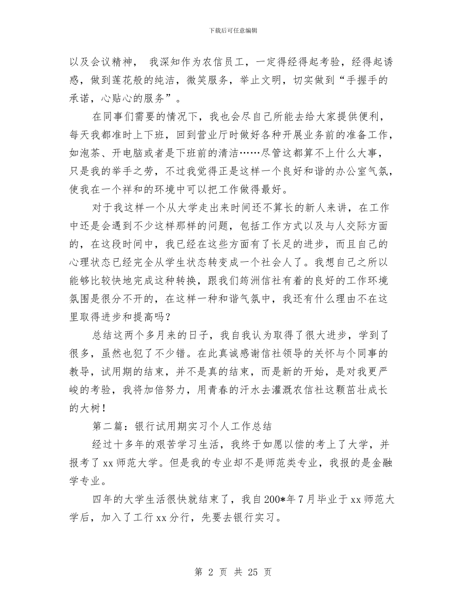 银行试用期个人工作总结与银行试用期工作总结汇编.doc_第2页