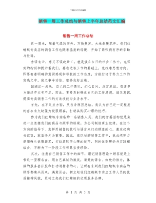 销售一周工作总结与销售上半年总结范文汇编