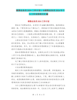 销售业务员2024工作计划1与销售业务员2024年个人工作安排范文汇编