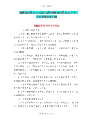 销售业务员2024工作计划与销售业务员2024年个人工作安排范文汇编