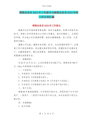 销售业务员2024年工作要点与销售业务员2024年终工作计划汇编