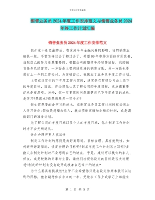 销售业务员2024年度工作安排范文与销售业务员2024年终工作计划汇编