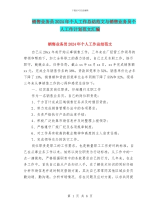 销售业务员2024年个人工作总结范文与销售业务员个人工作计划范文汇编