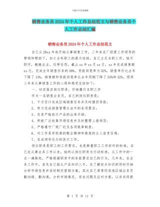 销售业务员2024年个人工作总结范文与销售业务员个人工作总结汇编
