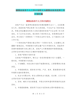 销售业务员个人工作计划范文与销售业务员优秀工作计划汇编