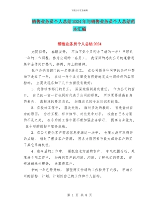 销售业务员个人总结2024年与销售业务员个人总结范本汇编