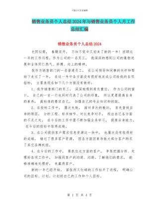 销售业务员个人总结2024年与销售业务员个人月工作总结汇编