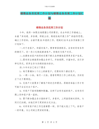 销售业务员优秀工作计划与销售业务员周工作计划汇编
