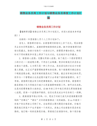 销售业务员周工作计划与销售业务员季度工作计划汇编