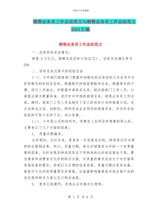 销售业务员工作总结范文与销售业务员工作总结范文2024汇编
