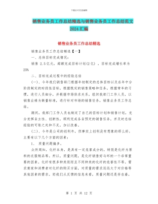 销售业务员工作总结精选与销售业务员工作总结范文2024汇编
