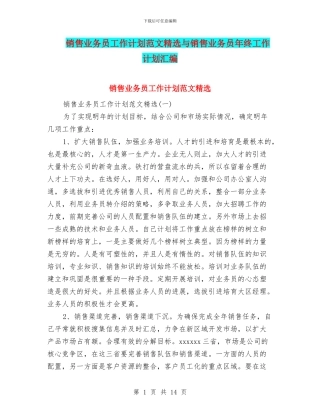 销售业务员工作计划范文精选与销售业务员年终工作计划汇编