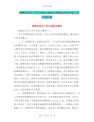 销售业务员工作计划范文精选与销售业务员年度工作计划汇编