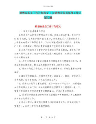 销售业务员工作计划范文