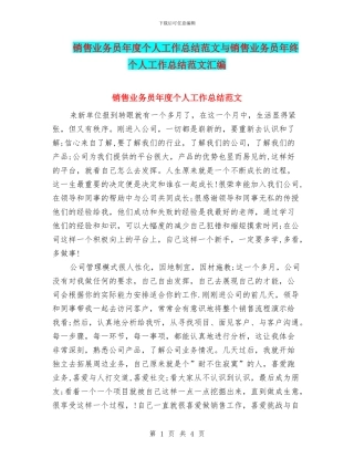 销售业务员年度个人工作总结范文与销售业务员年终个人工作总结范文汇编