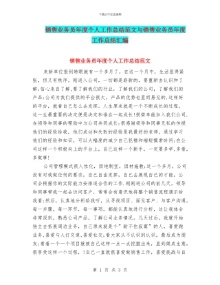 销售业务员年度个人工作总结范文与销售业务员年度工作总结汇编