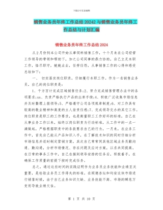 销售业务员年终工作总结20242与销售业务员年终工作总结与计划汇编