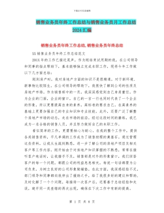 销售业务员年终工作总结与销售业务员月工作总结2024汇编