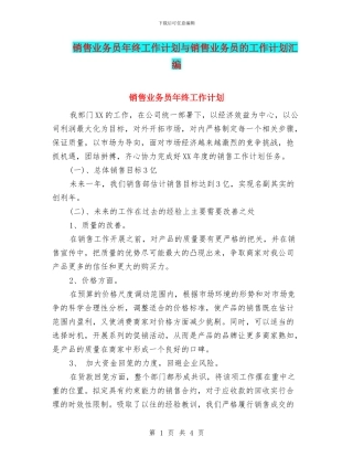 销售业务员年终工作计划与销售业务员的工作计划汇编