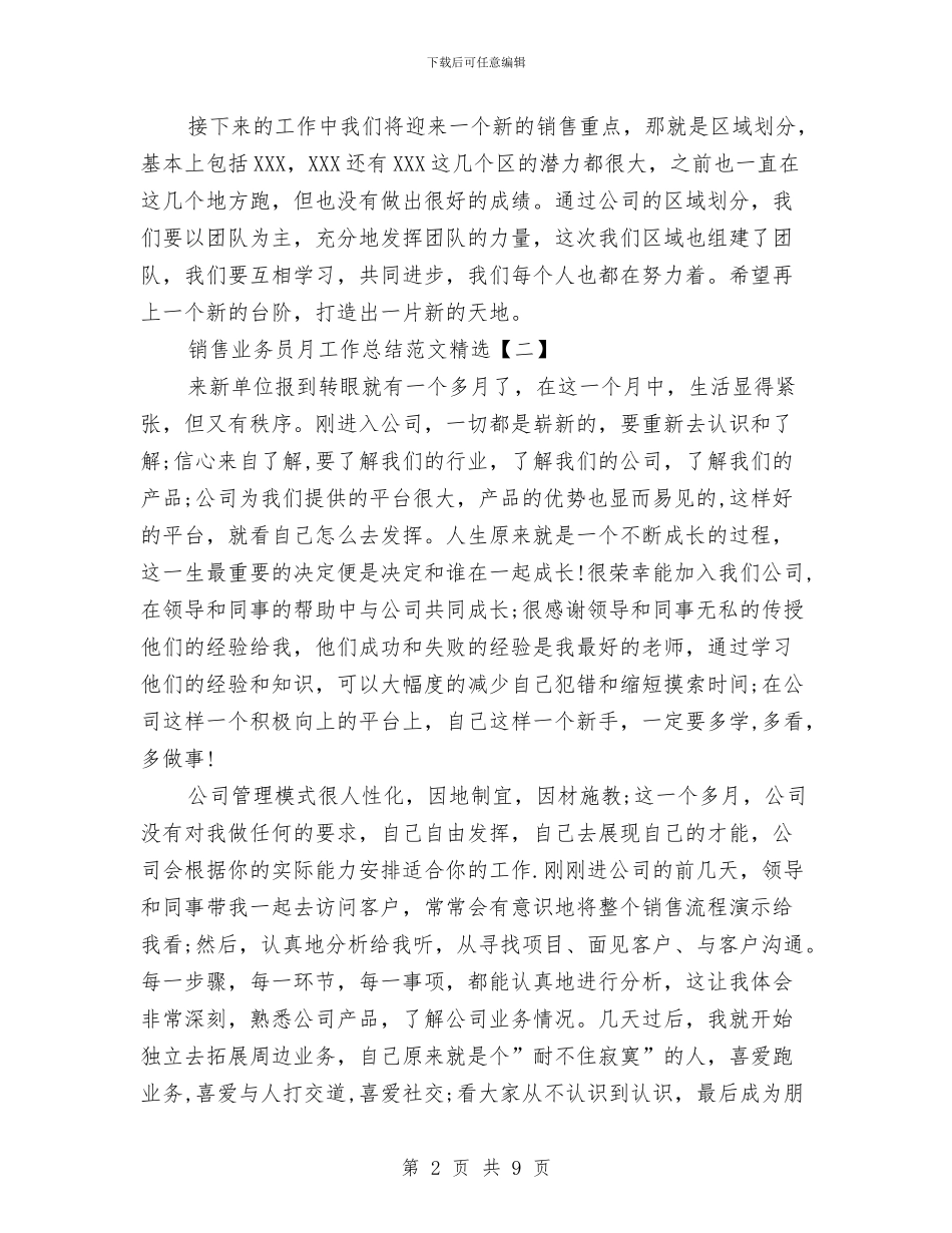 销售业务员月工作总结范文精选与销售业务员的个人工作总结格式汇编_第2页