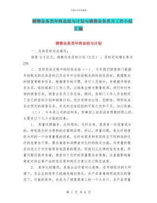 销售业务员年终总结与计划与销售业务员月工作小结汇编