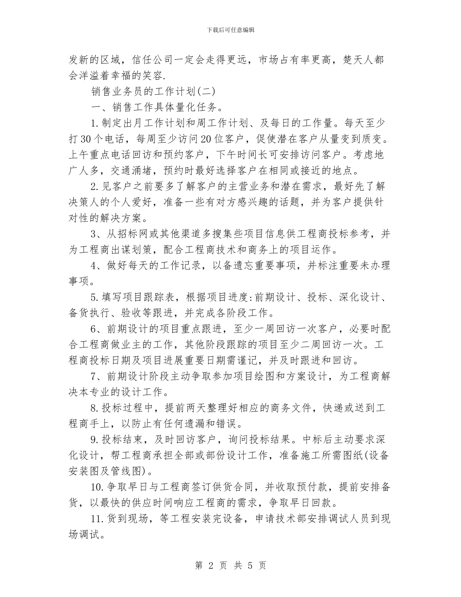 销售业务员的工作计划_第2页