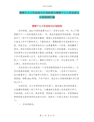 销售个人工作总结与计划结尾与销售个人工作总结与计划范例汇编