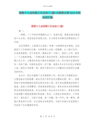 销售个人试用期工作总结与销售主管2024年终总结汇编