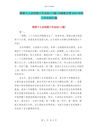 销售个人试用期工作总结与销售主管2024年终工作总结汇编