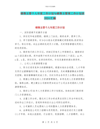 销售主管个人年度工作计划与销售主管周工作计划表2024汇编