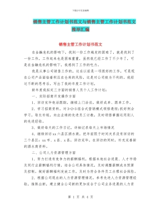 销售主管工作计划书范文与销售主管工作计划书范文推荐汇编