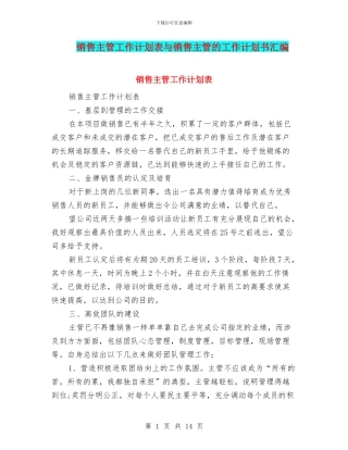 销售主管工作计划表与销售主管的工作计划书汇编