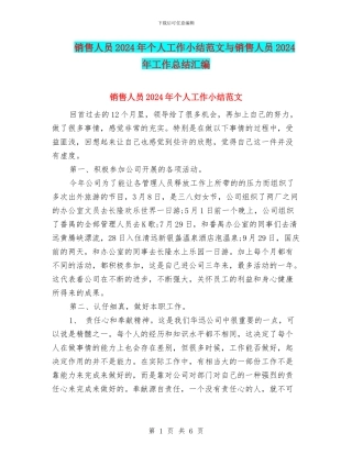 销售人员2024年个人工作小结范文与销售人员2024年工作总结汇编