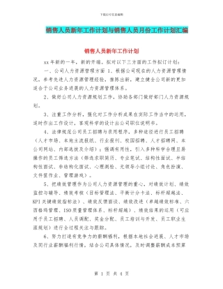 销售人员新年工作计划与销售人员月份工作计划汇编