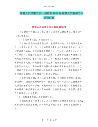 销售人员年度工作计划范例2024与销售人员新年工作计划汇编