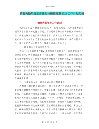销售内勤年度工作计划与销售助理2024工作计划汇编