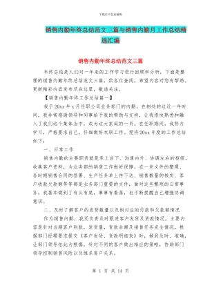 销售内勤年终总结范文三篇与销售内勤月工作总结精选汇编