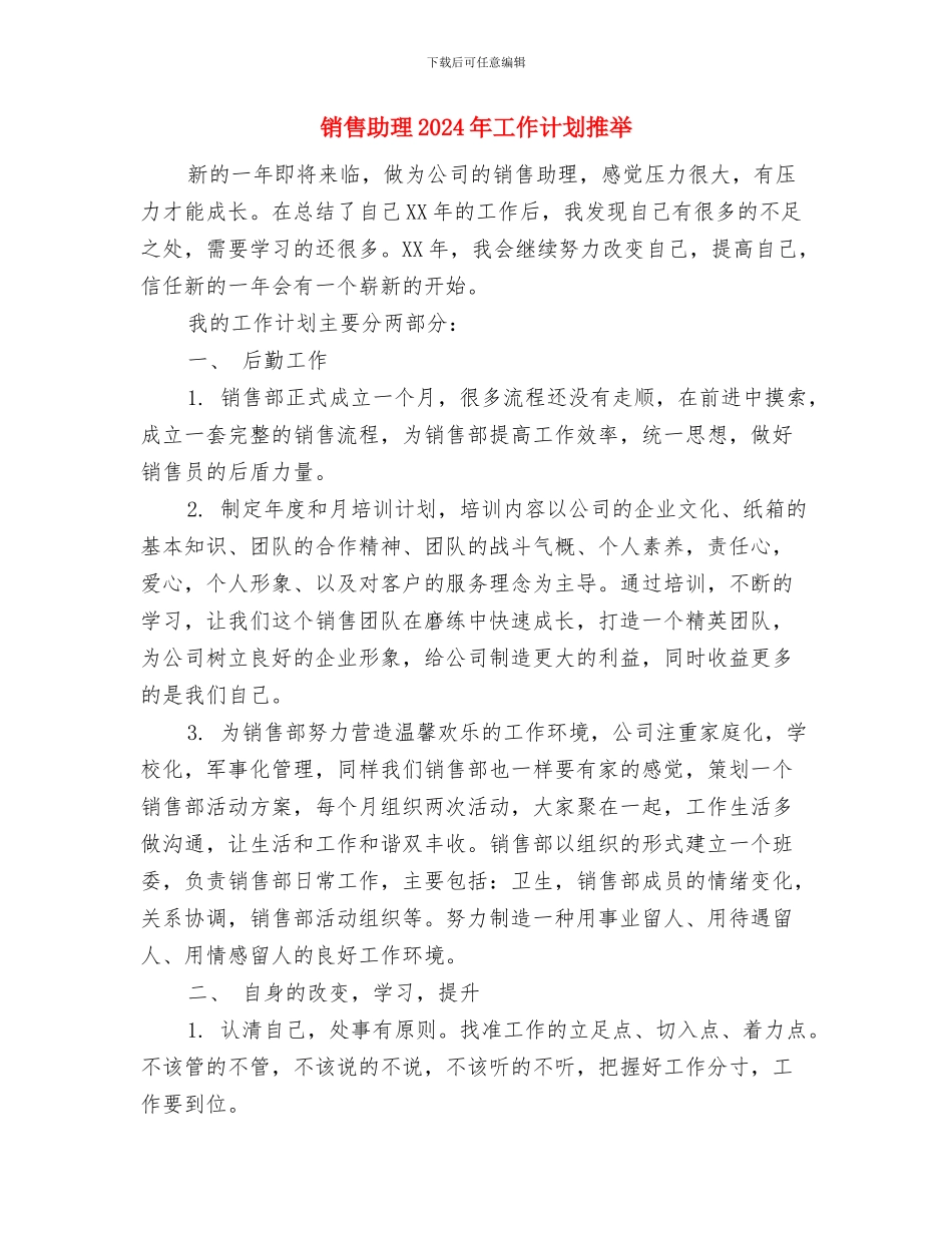 销售助理2024年个人工作计划与销售助理2024年工作计划推荐汇编_第3页