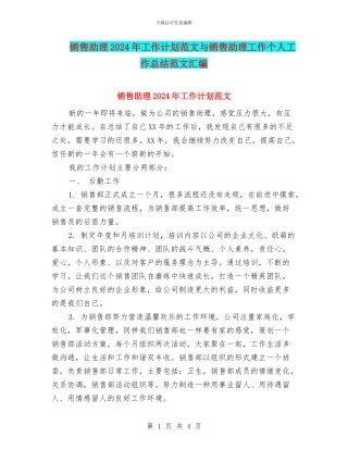 销售助理2024年工作计划范文与销售助理工作个人工作总结范文汇编
