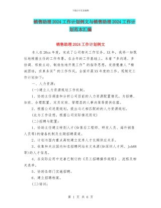 销售助理2024工作计划例文与销售助理2024工作计划范本汇编