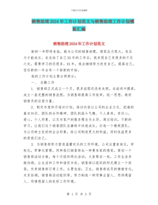 销售助理2024年工作计划范文与销售助理工作计划模板汇编