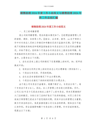销售助理2024年度工作小结范文与销售助理2024年终工作总结汇编