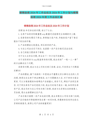 销售助理2024年工作总结及2024年工作计划与销售助理2024年度工作总结汇编