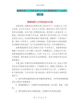 销售助理个人年终总结与计划与销售助理个人总结2篇汇编
