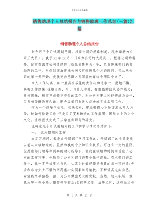 销售助理个人总结报告与销售助理工作总结汇编