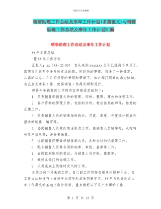 销售助理工作总结及来年工作计划与销售助理工作总结及来年工作计划汇编