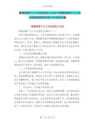 销售助理个人工作总结范文2024与销售助理个人工作总结销售助理年终工作总结汇编