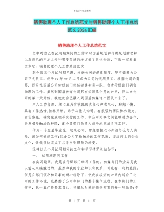 销售助理个人工作总结范文与销售助理个人工作总结范文2024汇编